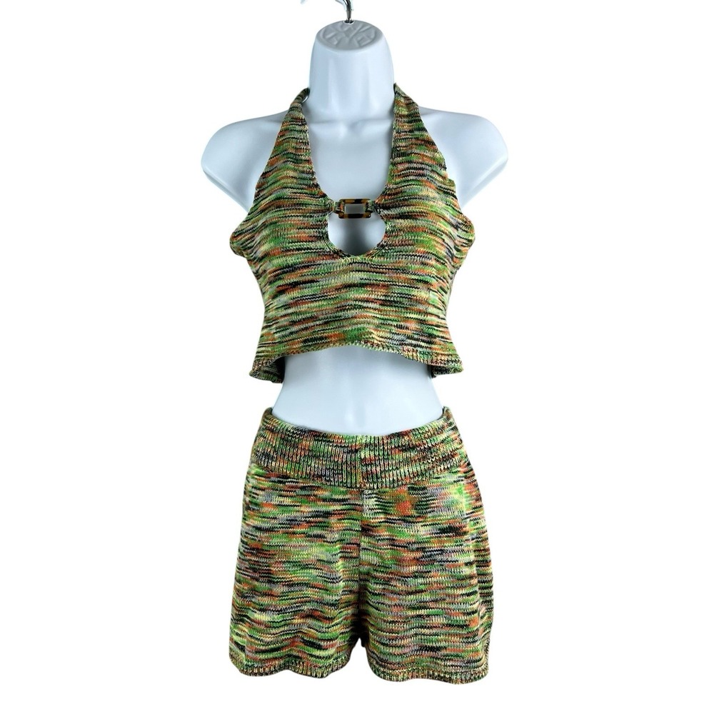 Jaded London Multicolor Knit Halter Crop Top & Shorts Set